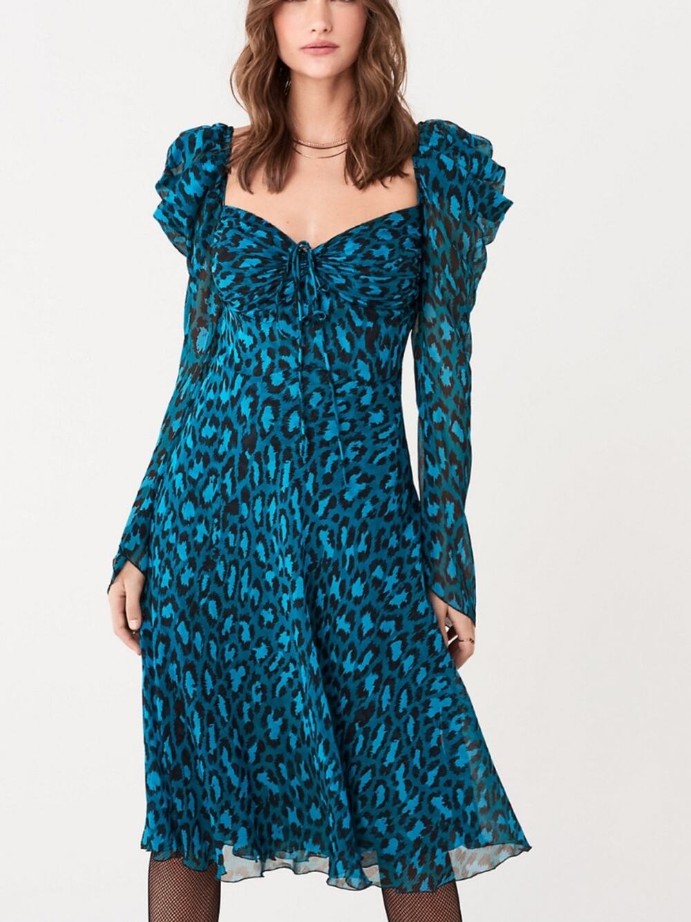 Diane Von Furstenberg Teal Animal Print Silk Midi Dress Womens 4 Quiet Luxury